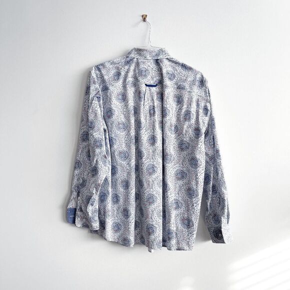 Panhandle Mens Floral Paisley Tuf Cooper Performance Button up Shirt Blue Large - Picture 2 of 8